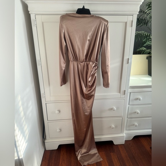 Bronx and Banco Farrah Maxi Dress Gold Satin Revolve size Large - Picture 5 of 7